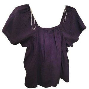 Black Top 100% Cotton Linen Gauze Sleep Shirt Square Neck Women's Medium LR137